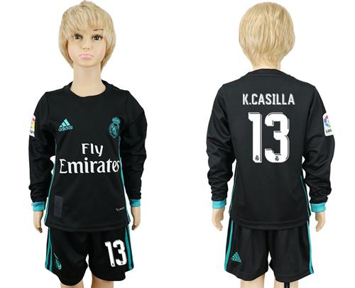 Real Madrid #13 K.Casilla Away Long Sleeves Kid Soccer Club Jersey - Click Image to Close